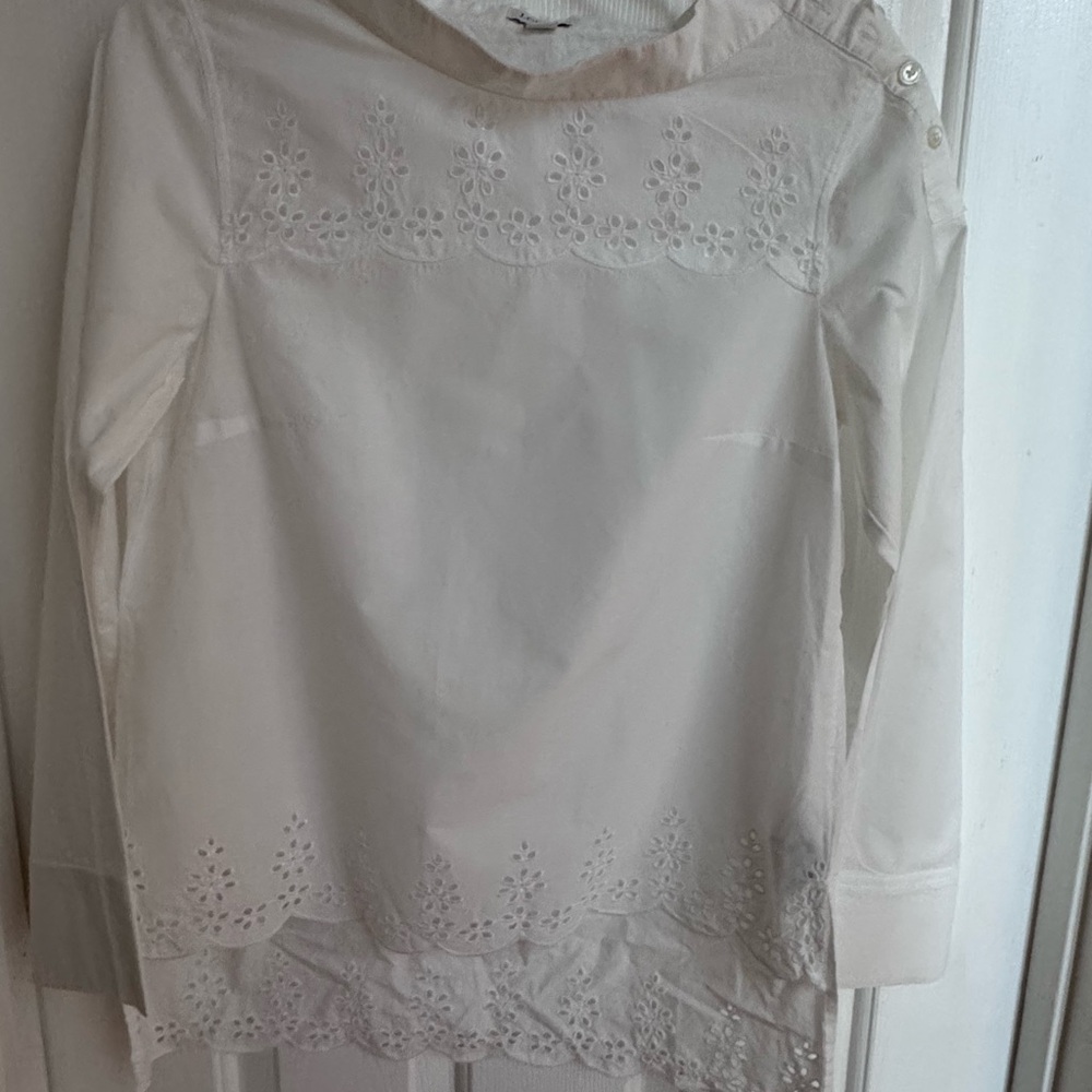 J. Crew White Eyelet Long-Sleeve Blouse